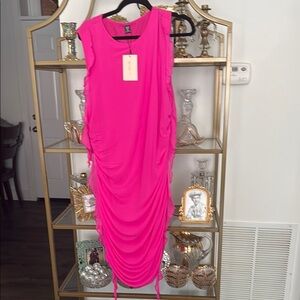 SHEIN Hot Pink Ruched Midi Dress